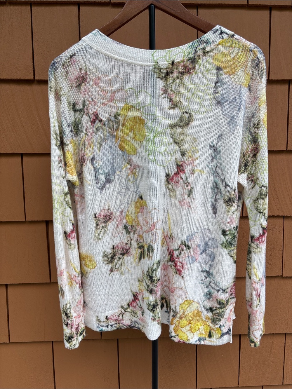 By ANTHROPOLOGIE | Cream Floral Linen Blend Cottagecore V Neck Sweater | Size XS - Picture 2 of 8